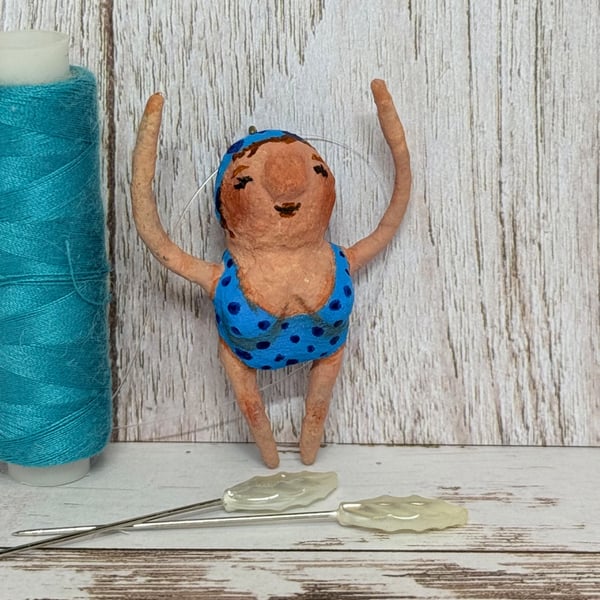 Woman Sea Swimmer Spun Cotton Hanger Art Doll