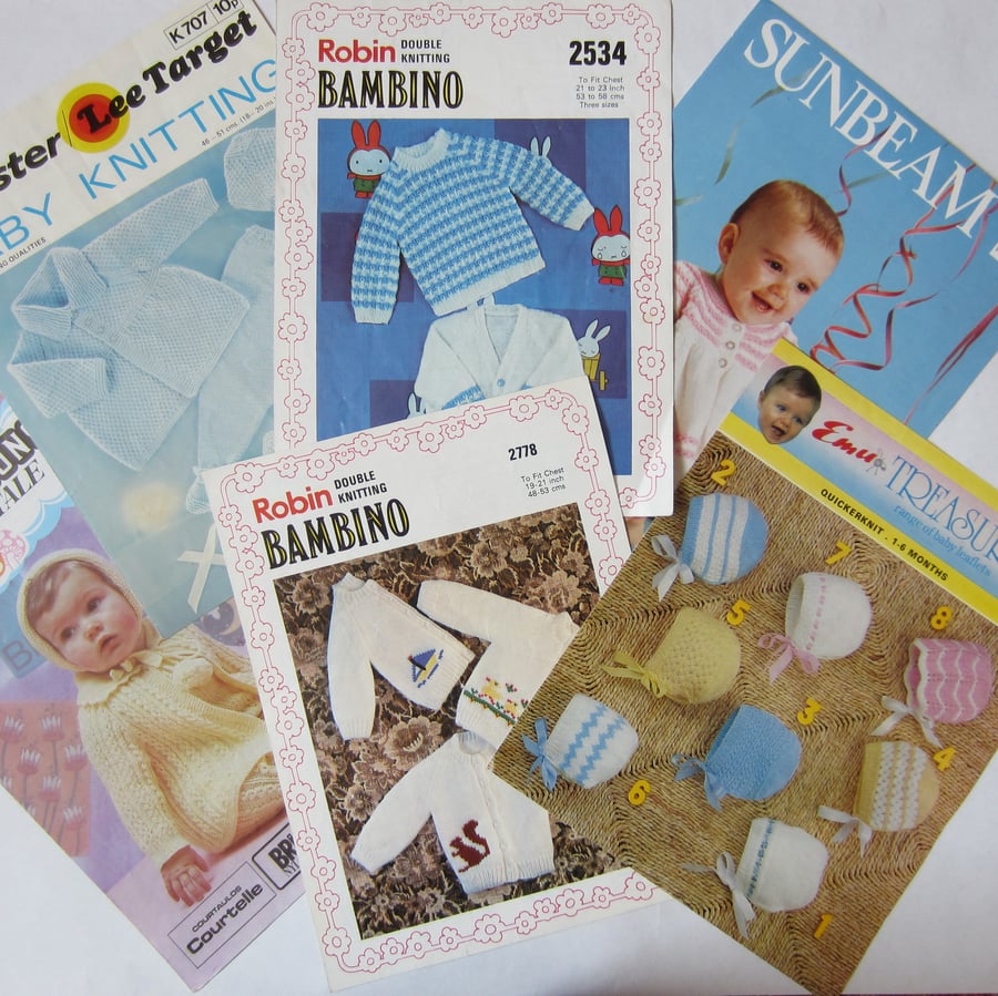 Selection of 6 Vintage Baby Knitting Patterns