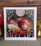 Whimsical curled up fox with mushrooms in moonlight digital print