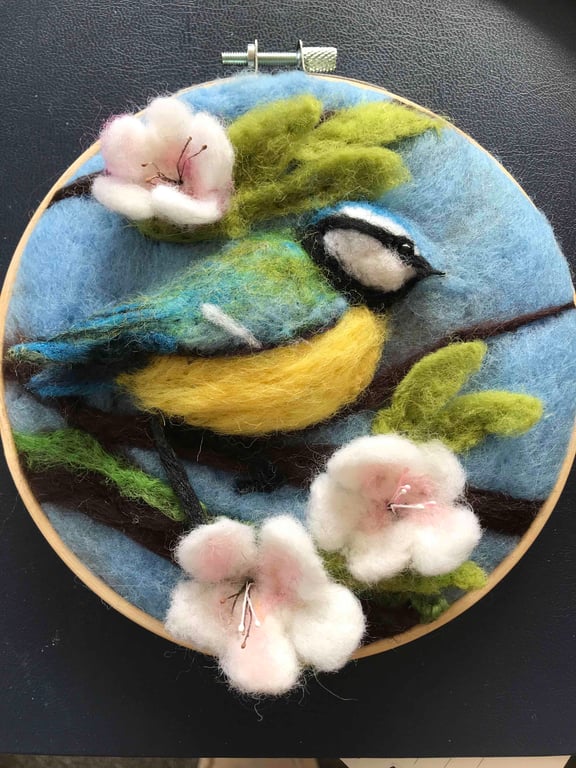 Felted garden bird picture 