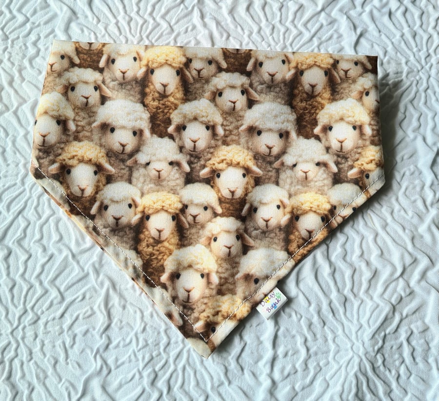 Scrunchie Dog or Cat Bandana - "Woolly Friends", Over the Head Luxury Accessory.