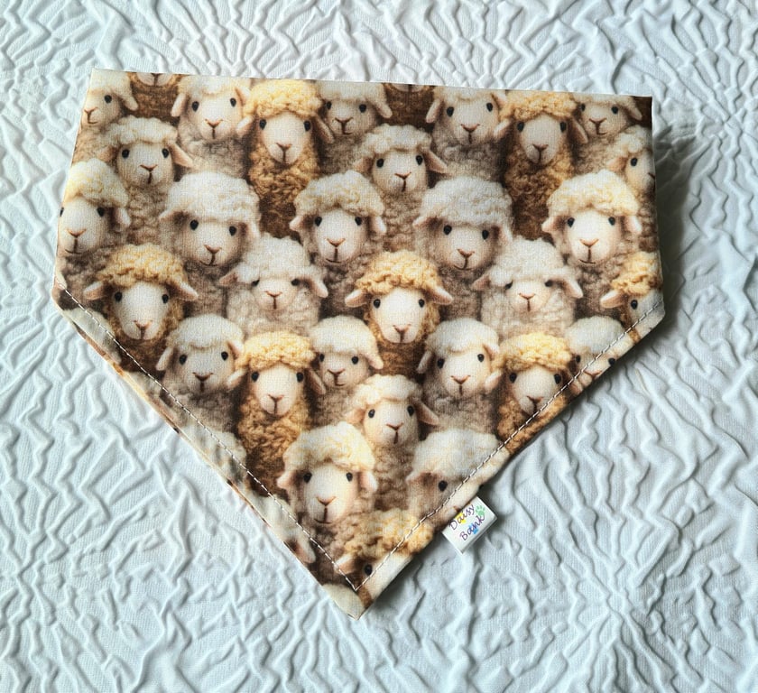 Scrunchie Dog or Cat Bandana - "Woolly Friends", Over the Head Luxury Accessory.