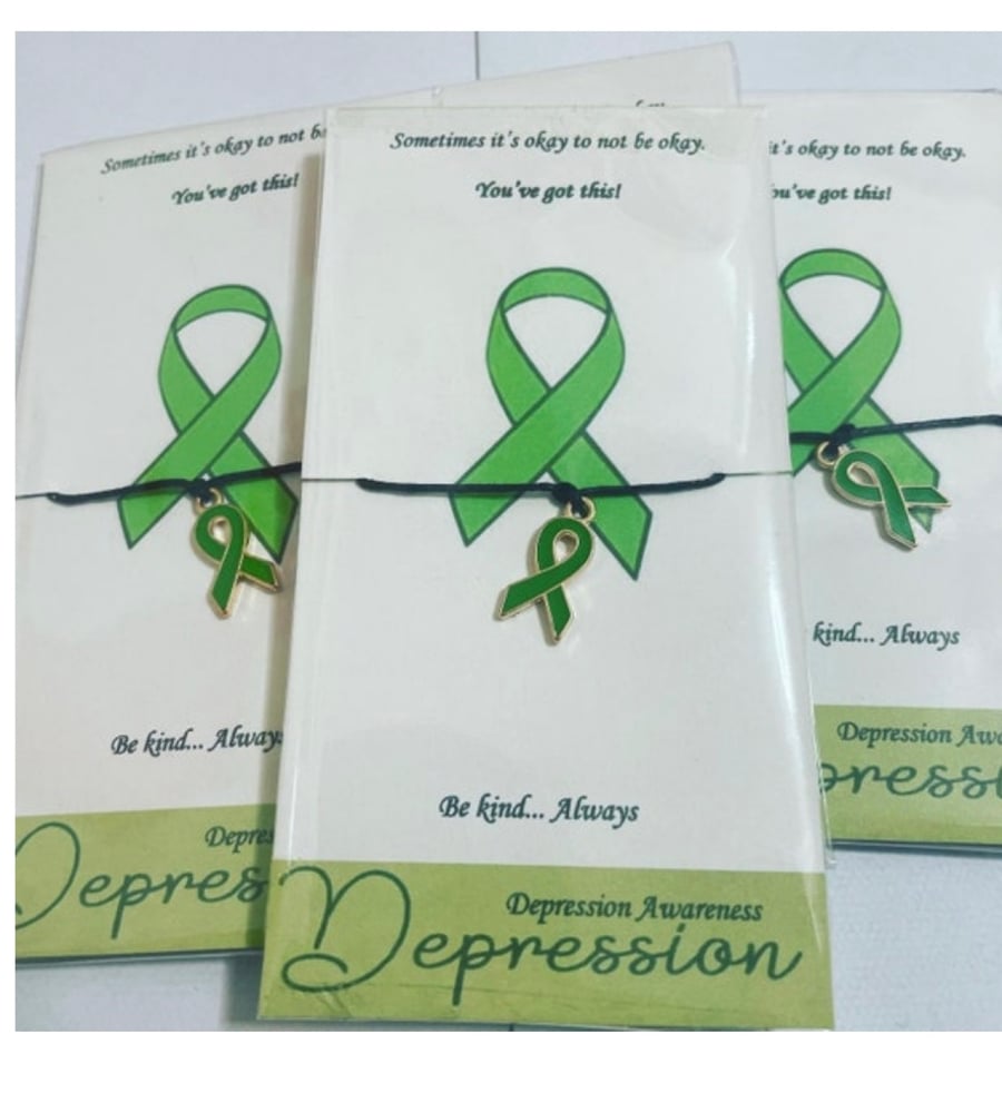 In awareness of depression wish bracelets bundle of 6 green ribbon charm 