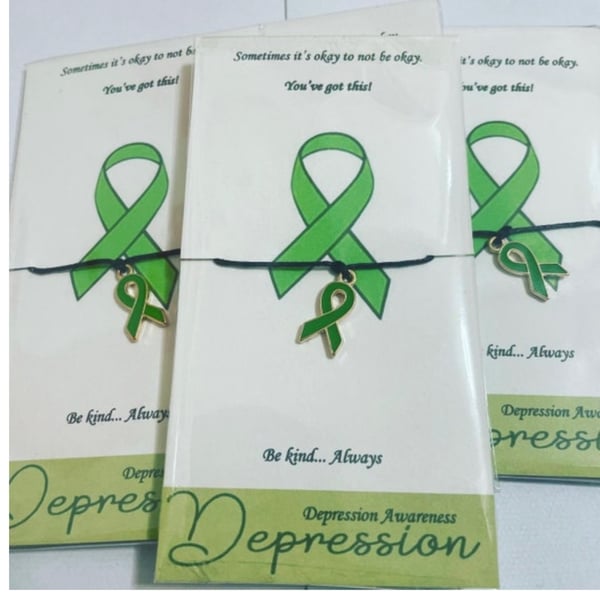 In awareness of depression wish bracelets bundle of 6 green ribbon charm 