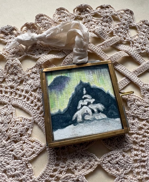 Framed 'Tiny Aurora III' original miniature watercolour
