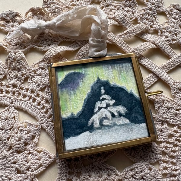 Framed 'Tiny Aurora III' original miniature watercolour