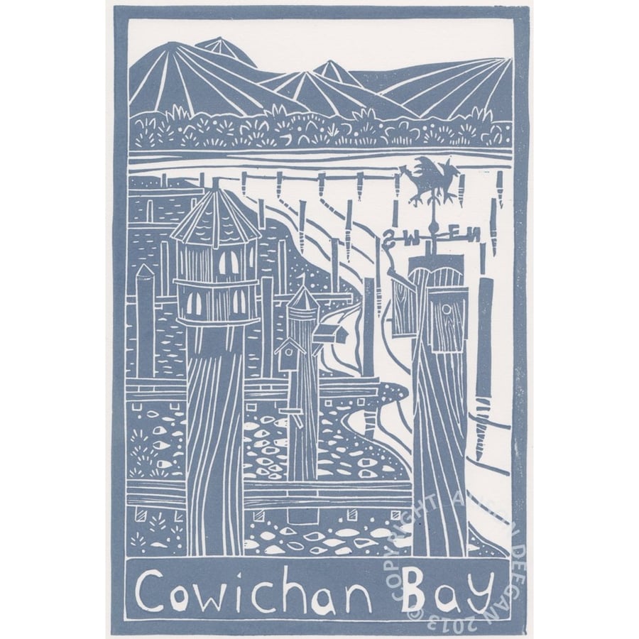 ORIGINAL lino print - 'Cowichan Bay II'