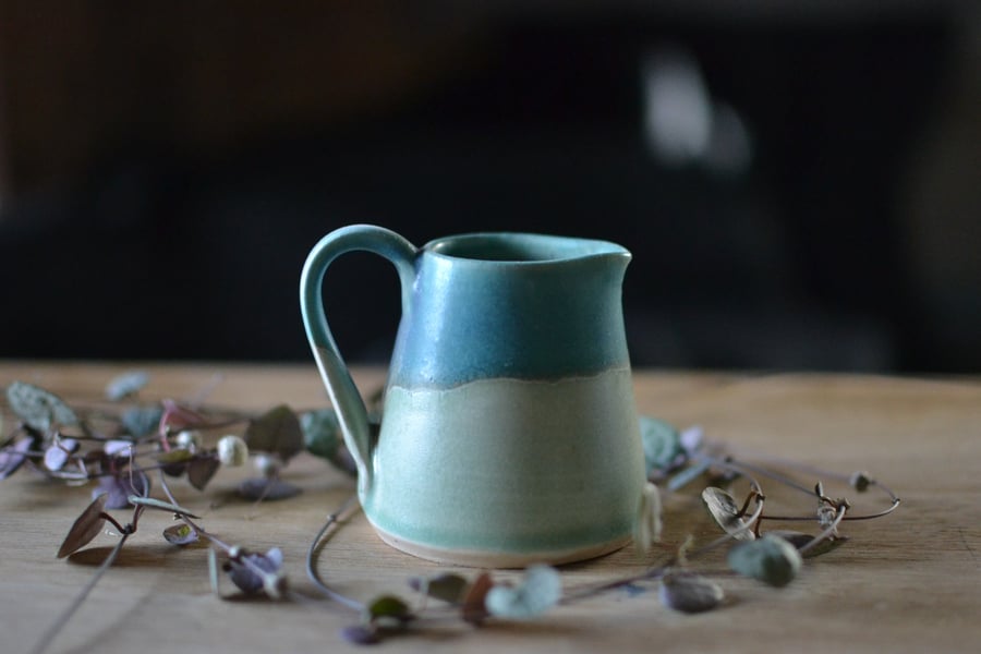 Small Ceramic Skyline jug - Decorated with green & turquoise glaze