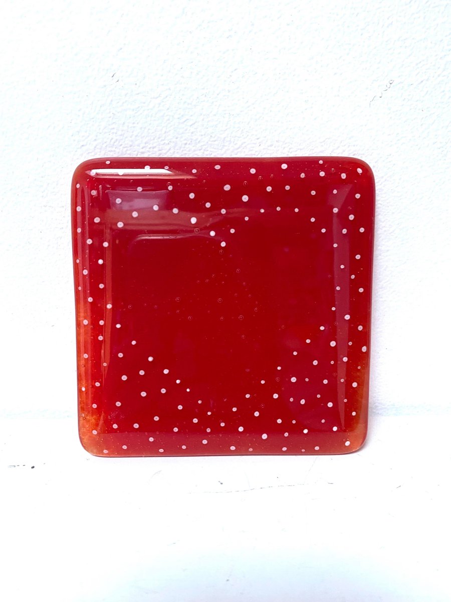 Fused Glass Black heart Coaster with white spots