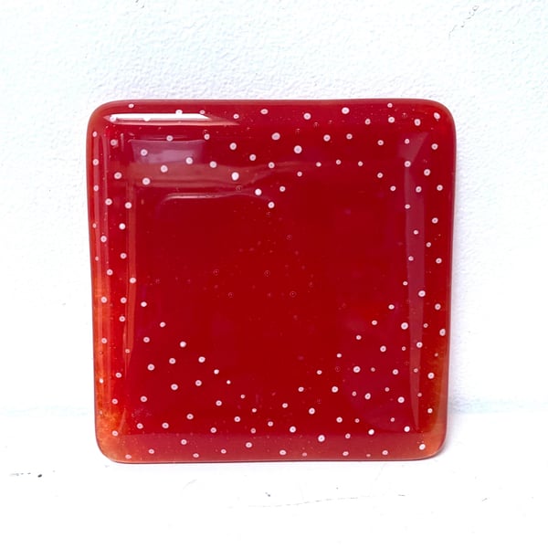 Fused Glass Black heart Coaster with white spots