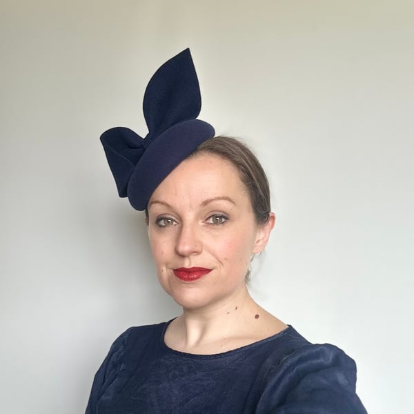 Navy Blue Felt Fascinator Hat - Womens Races Headpiece