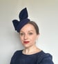 Navy Blue Felt Fascinator Hat – Elegant Women's Wedding & Races Headpiece 