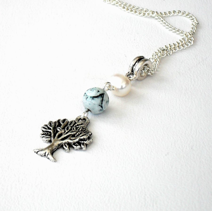 Handmade tree charm & pearl necklace