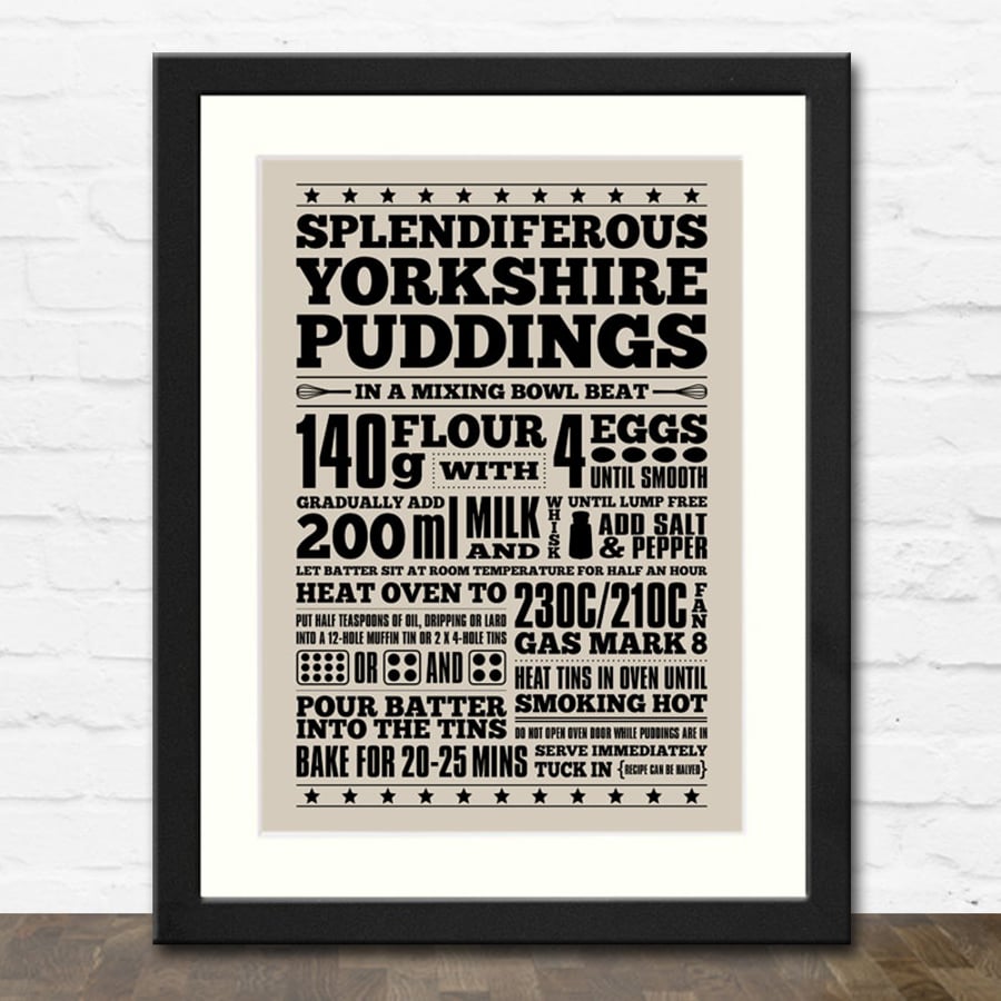 Yorkshire Pudding Recipe A3 Typographic Art Print