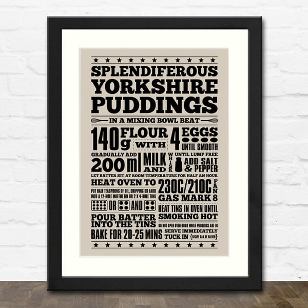 Yorkshire Pudding Recipe A3 Typographic Art Print