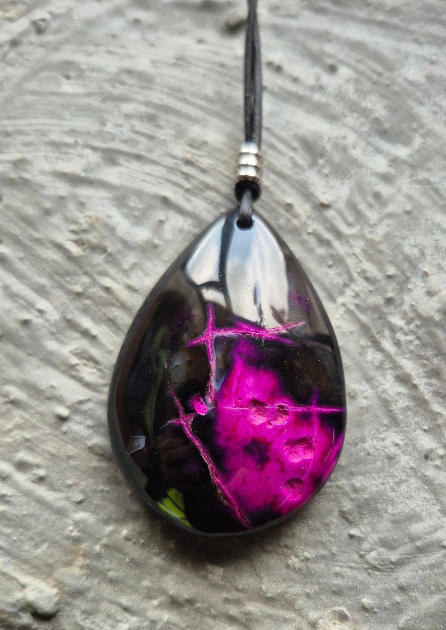 Purple and Black Fire Agate Teardrop Pendant