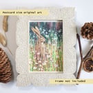 Hare in a wildflower meadow, small original artwork, letterbox gift
