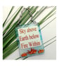 Handmade Fused Glass Sky Above Earth Below Fire Within Hanging Picture Sign - Image 1