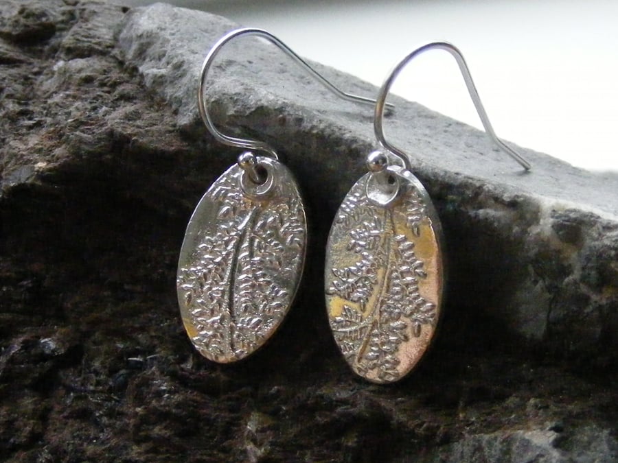 Fine Silver and Sterling Silver Drop Earrings With a Delicate Leaf Design