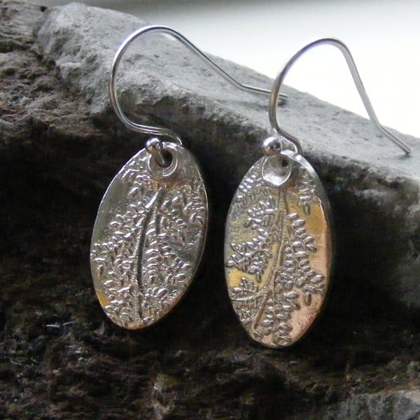 Fine Silver and Sterling Silver Drop Earrings With a Delicate Leaf Design