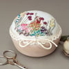 Pincushion, hand embroidered floral design pin cushion, gift for the sewer