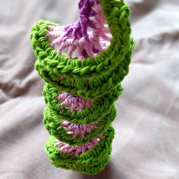 Handmade Handbag charm crochet green and purple