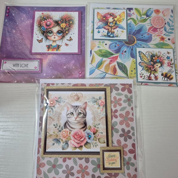 Set of 3 Handmade Greeting Card Bundle - mixed greetings