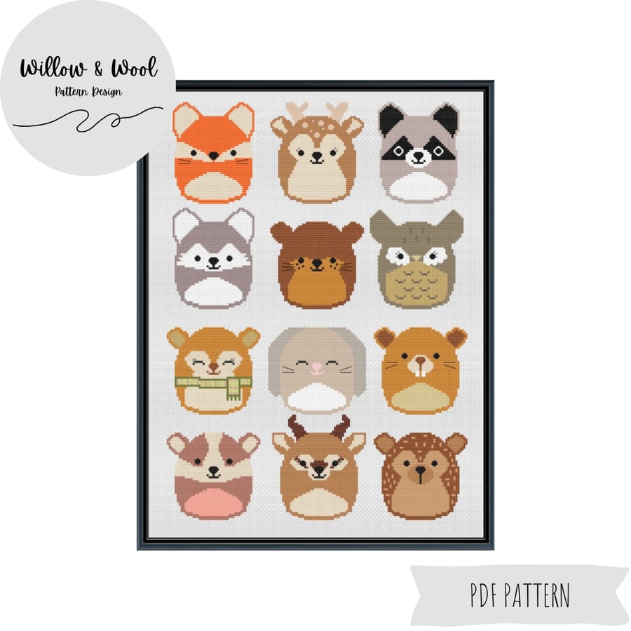 Cross Stitch Pattern - Squishmallows Woodland Animals - PDF