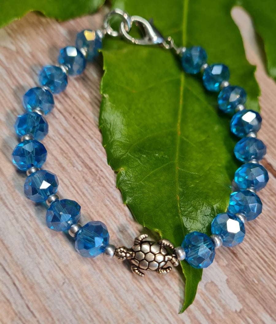 Seconds Sunday Blue Crystal Bracelet with Sea Turtle 
