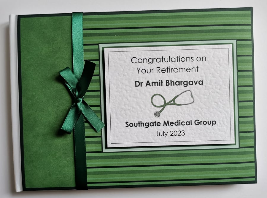 Doctor retirement guest book, retirement gift, green retirement book