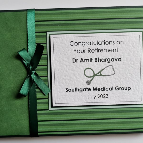 Doctor retirement guest book, retirement gift, green retirement book