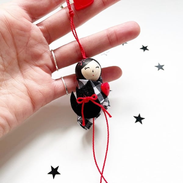 Handmade Cat Bag Charm: Hand-Painted Wood Keyring, Cat Lover Gift