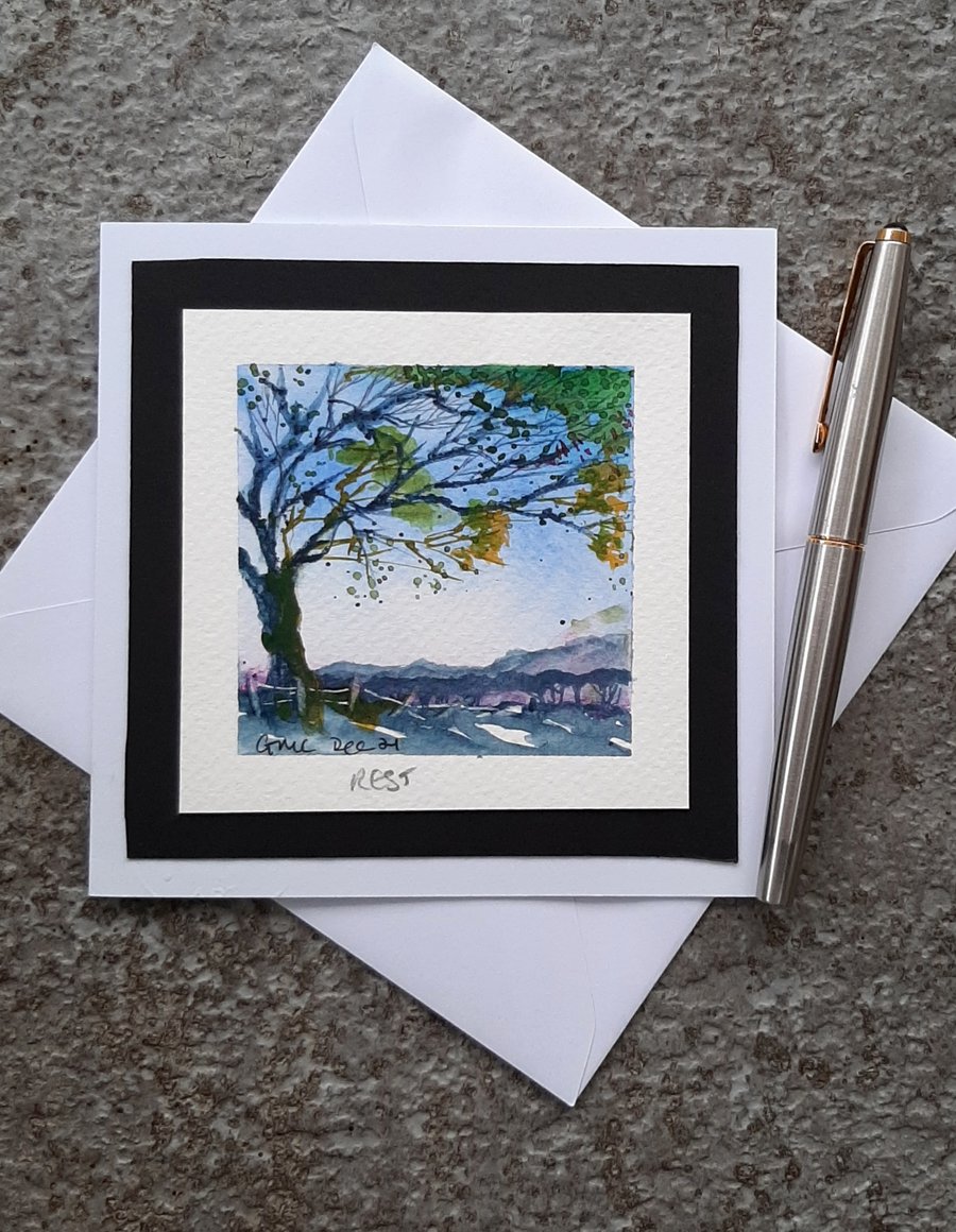 Peaceful Blank Card. Handpainted Watercolour.