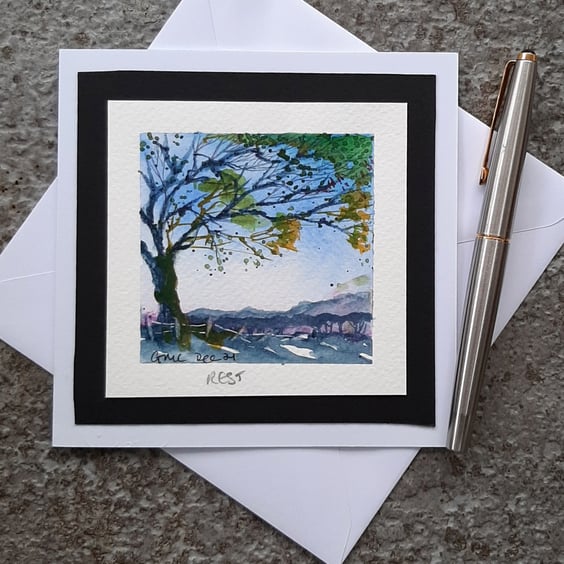 Peaceful Blank Card. Handpainted Watercolour.