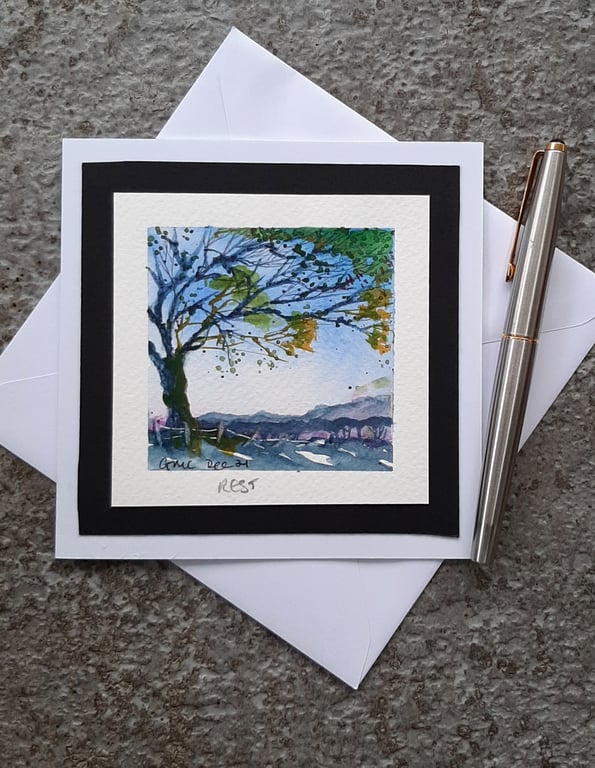 Peaceful Blank Card. Handpainted Watercolour.