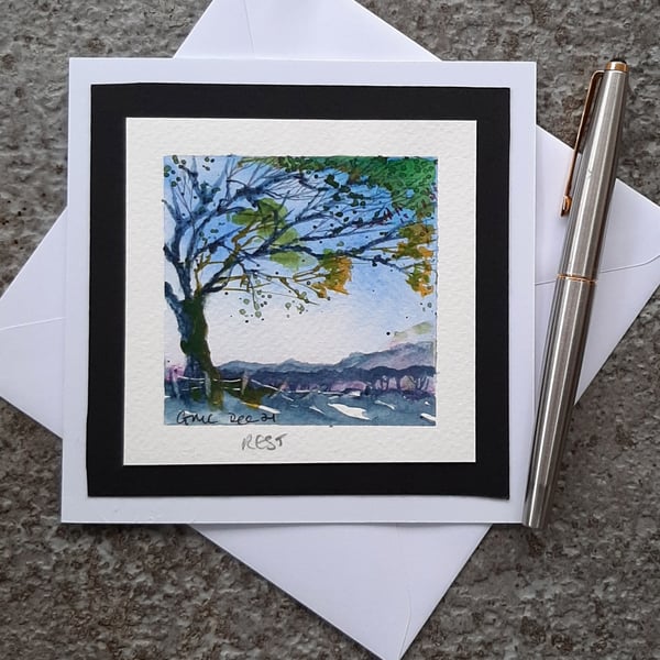 Peaceful Blank Card. Handpainted Watercolour.