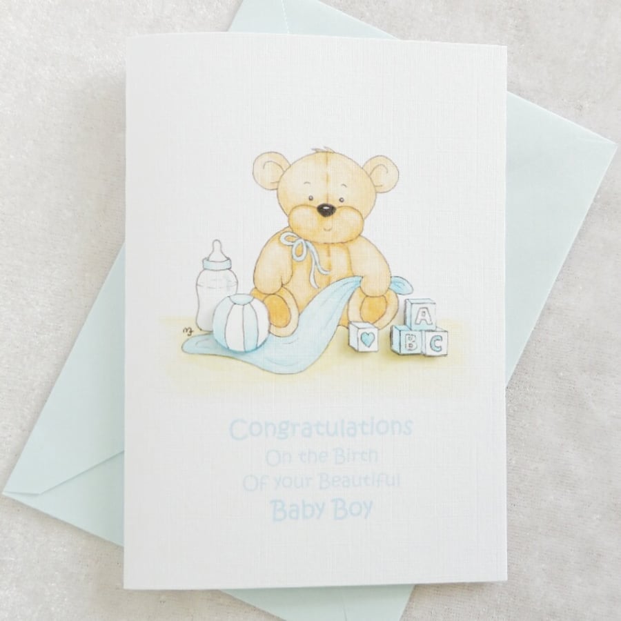New Baby Boy Bear Card