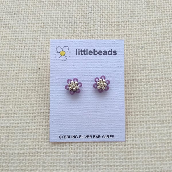 Purple and Silver Daisy Sterling Silver Stud Earrings