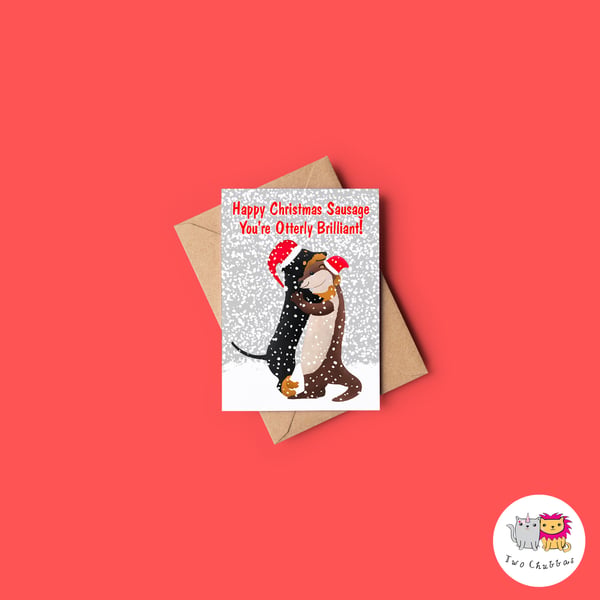 Otter and Dachshund Christmas Card, A6 Christmas Card