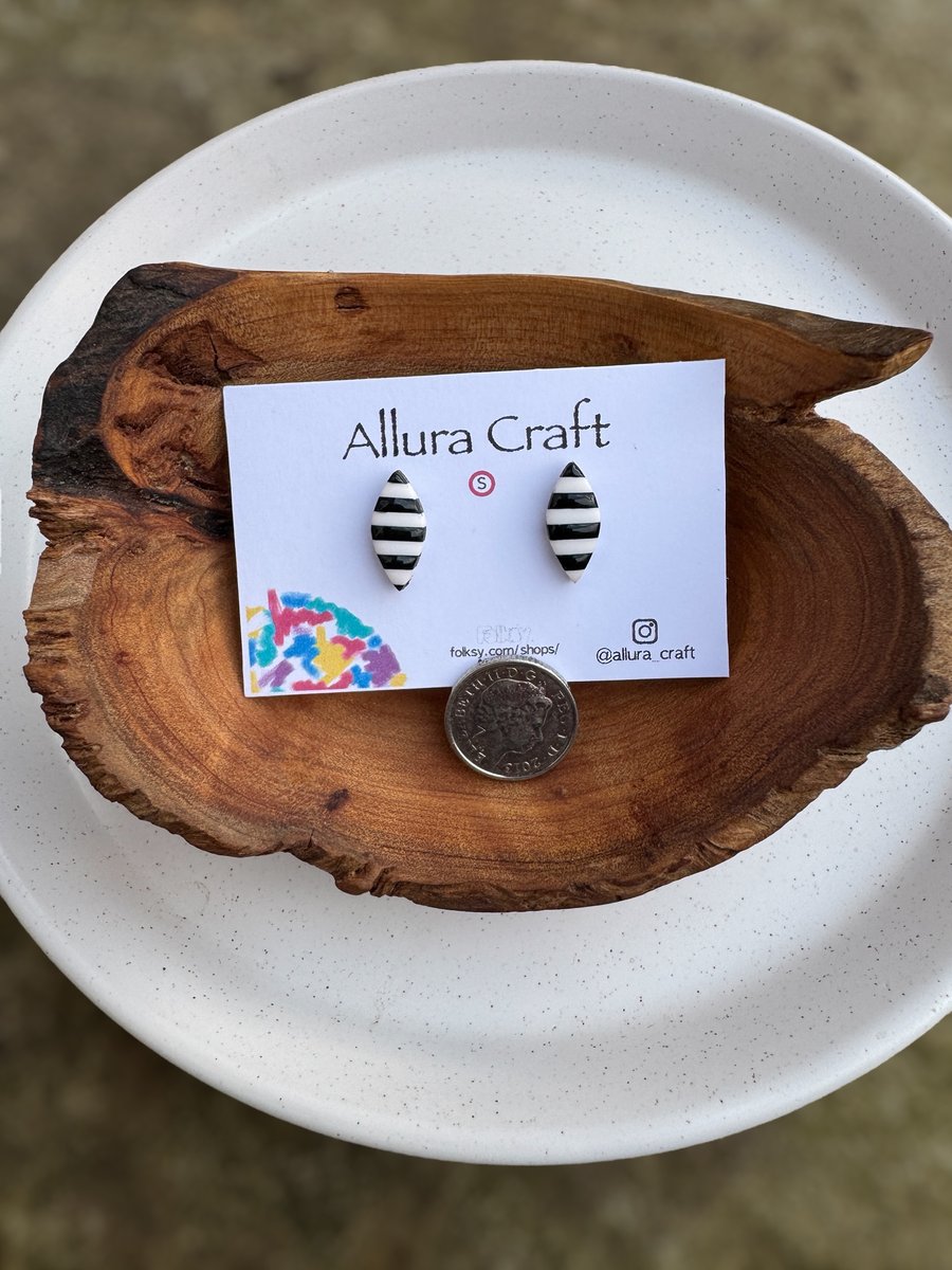 Stripe Navette Stud - Small