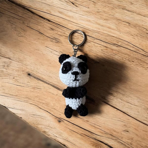 Handmade Crochet Panda Keychain Amigurumi Bag Charm, Soft Plush Accessory