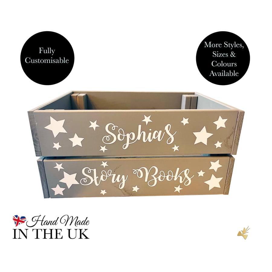 Personalised kids book storage crate custom kids storage