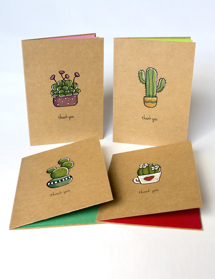 Hand Illustrated Cacti Thank You Cards (Set of 4)