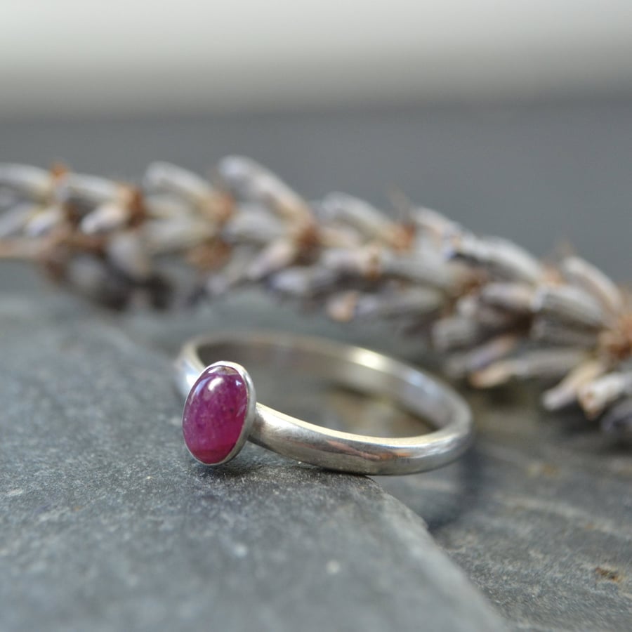 July Birthstone- Ruby Oval Stacking Ring