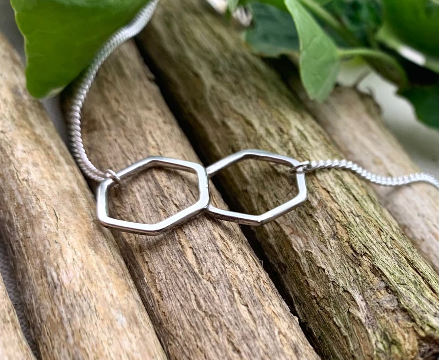 Double hexagon pendant in recycled sterling silver