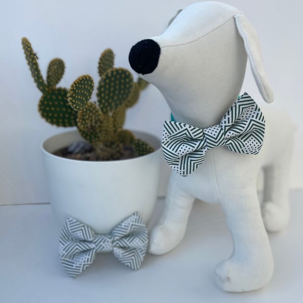 White & Green Multi Stripe Dog Bow Tie 