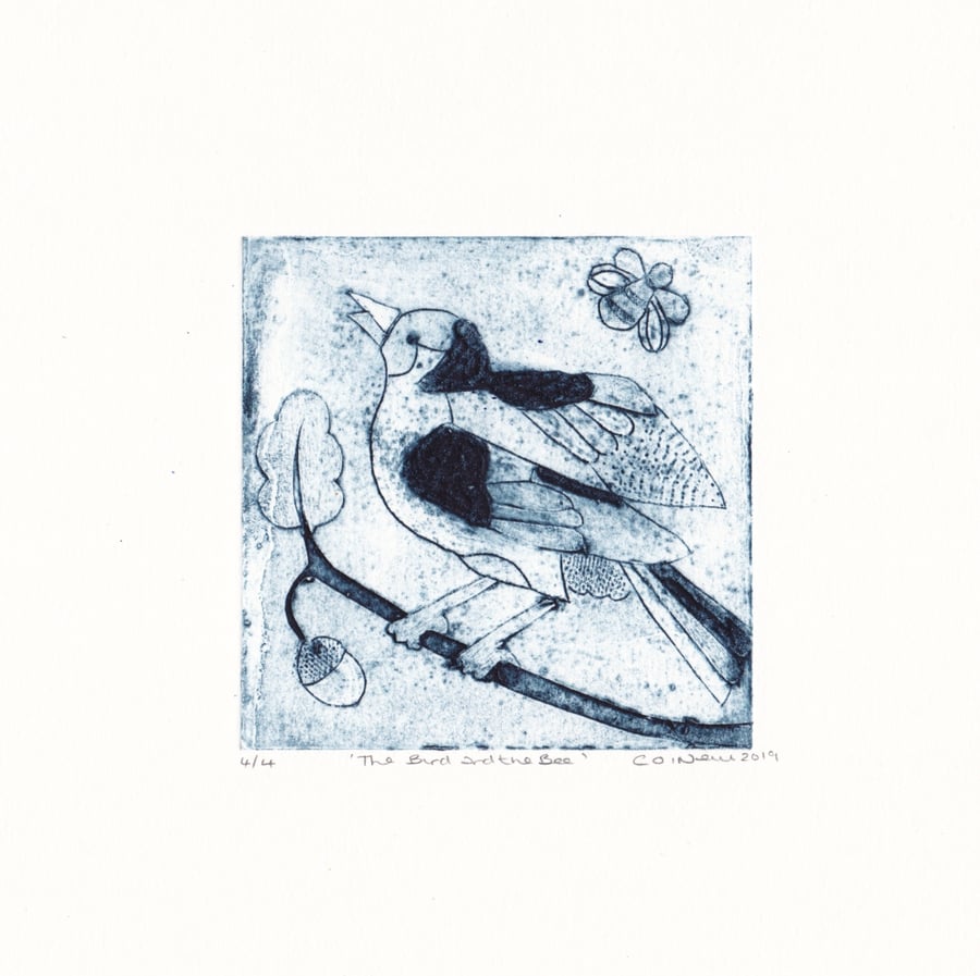 Blue Bird - Original Collagraph print