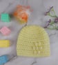 Lemon Yellow Crochet Baby Hat with Rainbow Faux Fur Pom - Newborn to 3 Months  - Image 6
