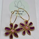 Daisy earrings magenta & pink glitter hoops