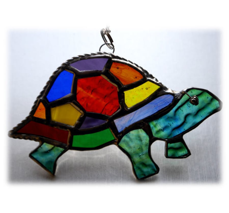 Tortoise Suncatcher Stained Glass Handmade Rainbow Turtle 